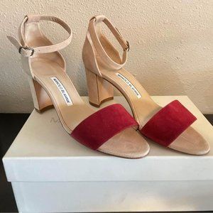 Manolo Blahnik red suede heels